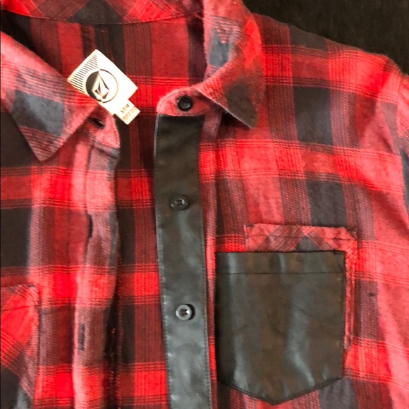Volcom Flannel with Faux Leather Detailing - Picture 2 of 4